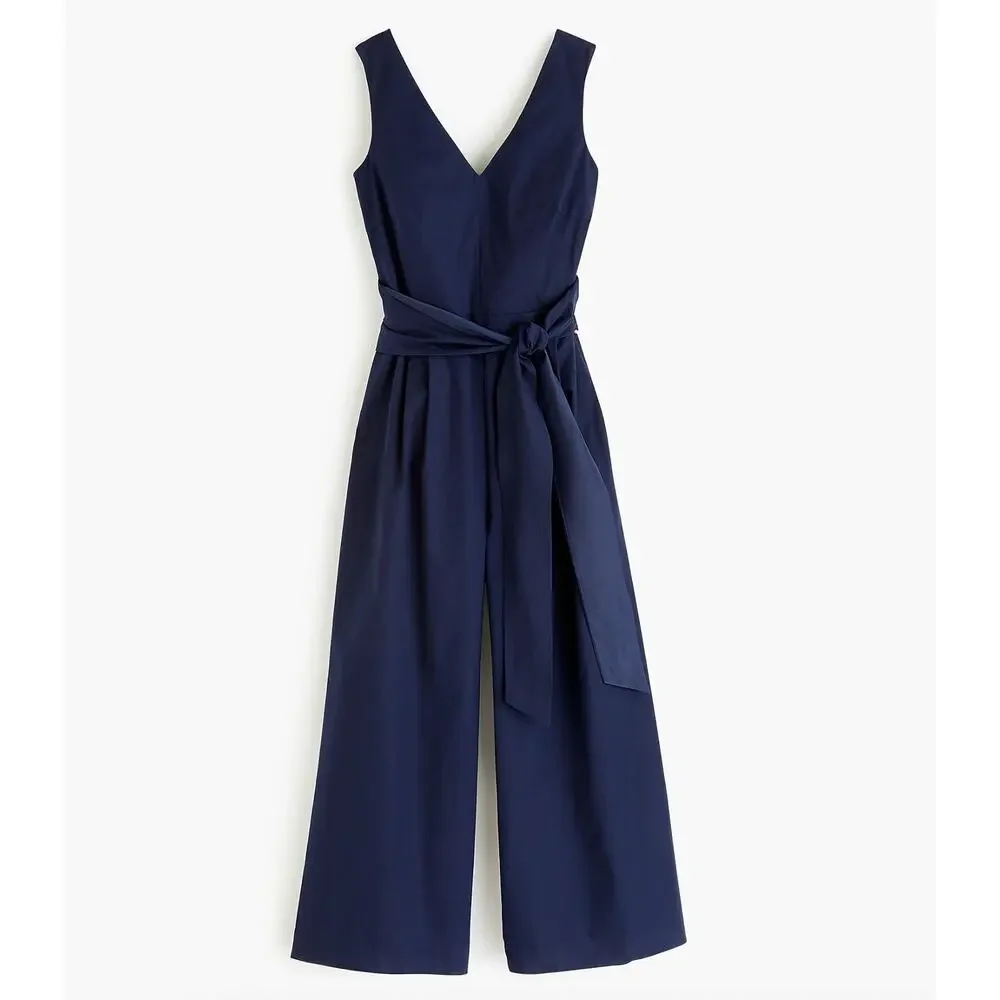 J. Crew Wrap-Tie Jumpsuit in Stretch Poplin Navy Blue H7683 Size 2